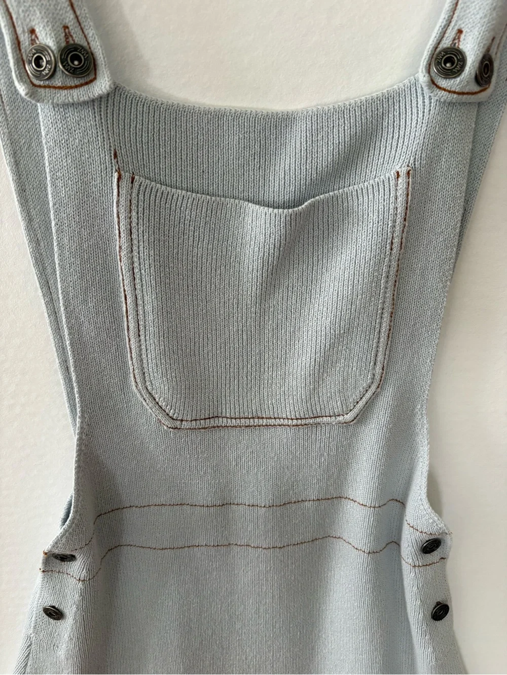 NWT Zara Pinafore Cotton Knit Overall Dress. Light Blue Small. Front Pocket.